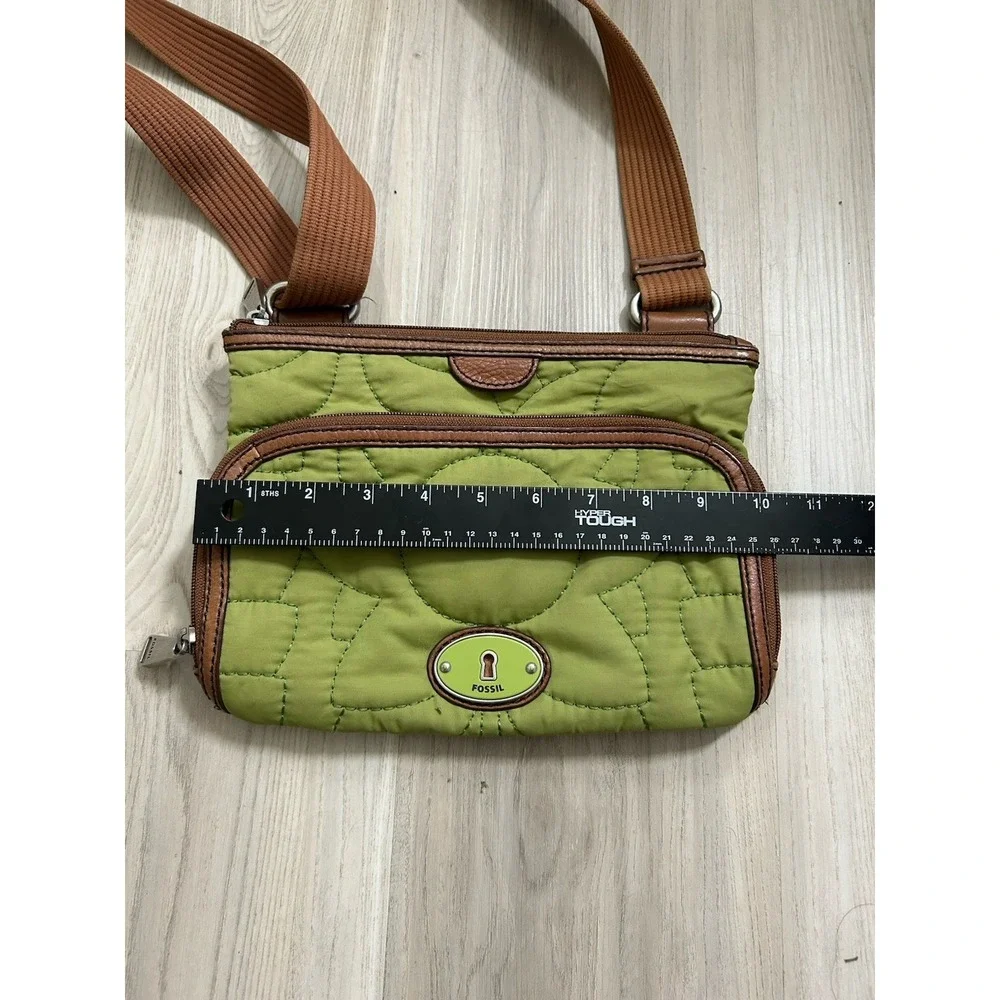 Fossil Key Per Crossbody Purse Olive Green Quilted Purse Adjustable Strap Zipper
